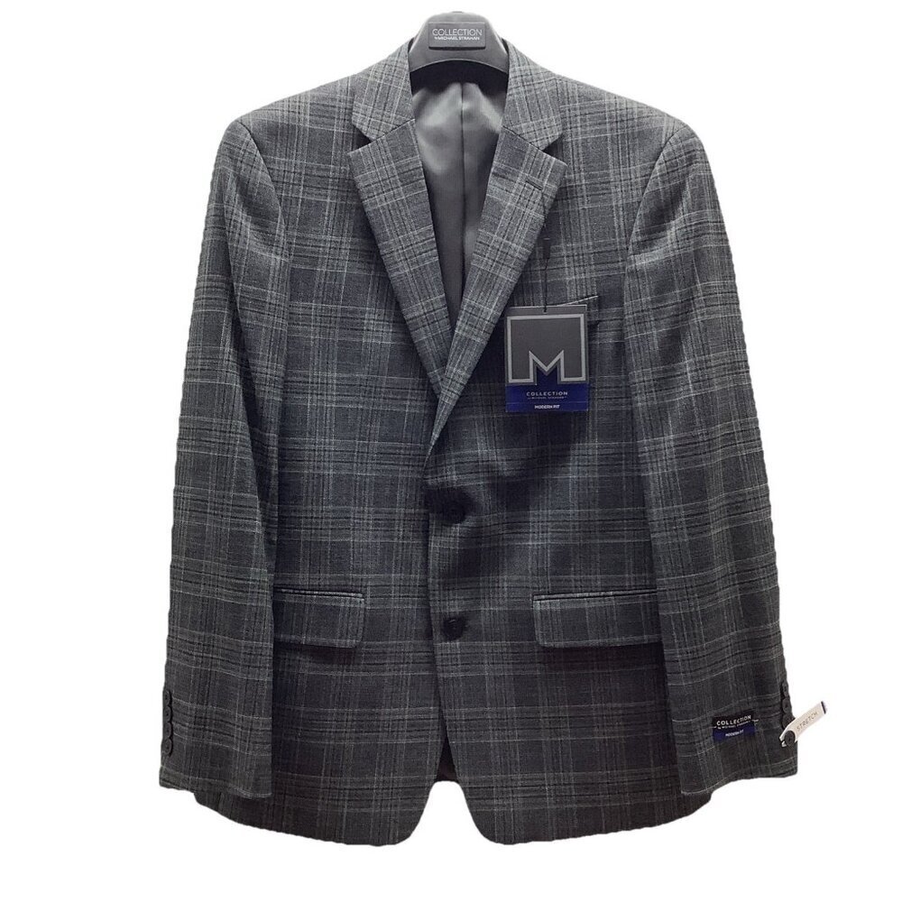 Michael Strahan Size 40 Regular Plaid Modern Fit Stretch Mens Gray Blazer. New